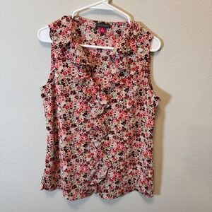 Vince Camuto Womens Floral Ruffle Sleeveless‎ Blouse XS Pink Red Green